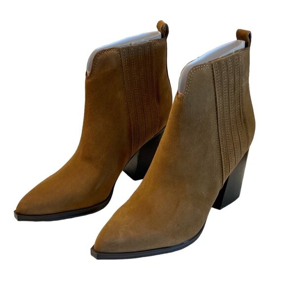 Marc Fisher Maree Brown Leather Pull On Pointed Toe Booties Size 6.5 NWOB - Picture 1 of 6